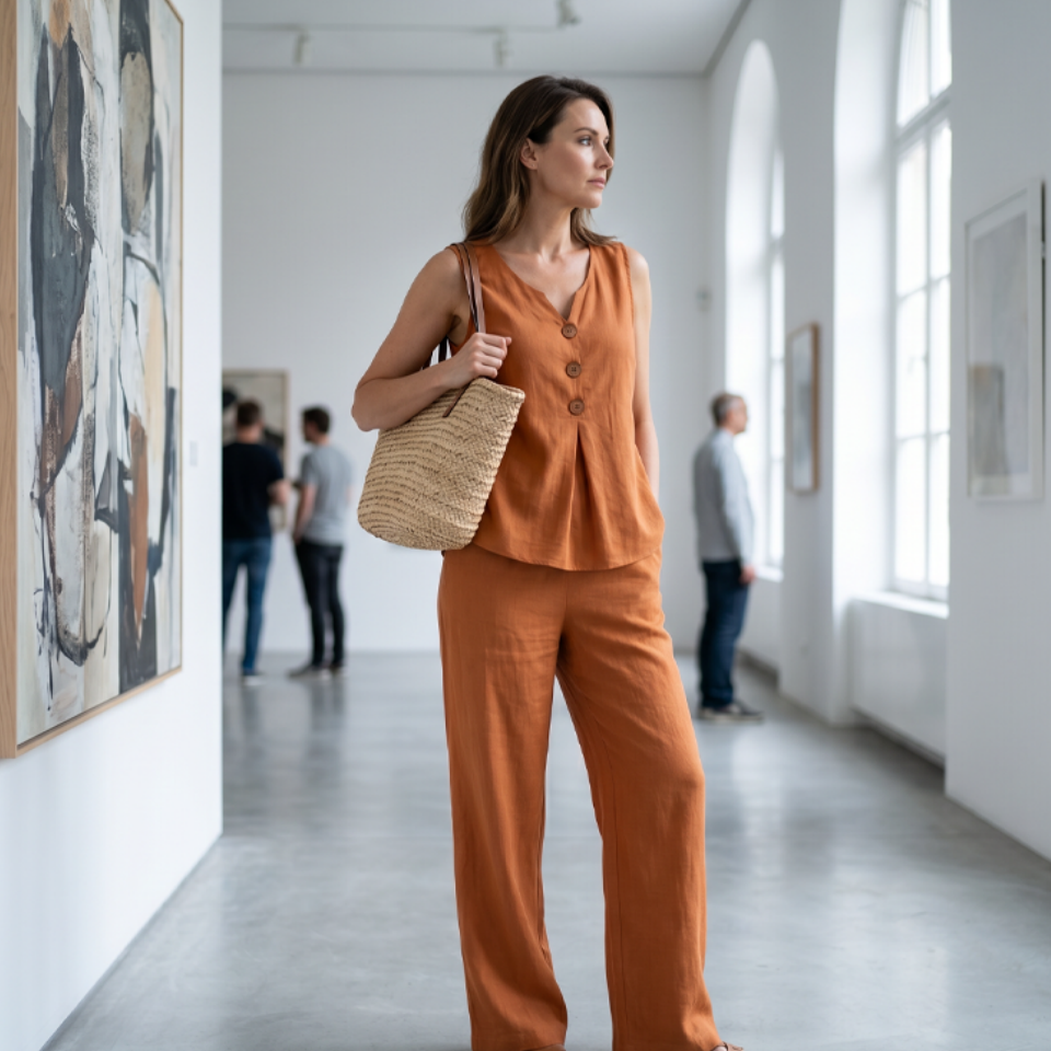 🔥-60%👖 Ensemble Femme Deux Pièces 🌿 Ensemble décontracté , haut sans manches et pantalon large pour le quotidien