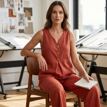 🔥-60%👖 Ensemble Femme Deux Pièces 🌿 Ensemble décontracté , haut sans manches et pantalon large pour le quotidien