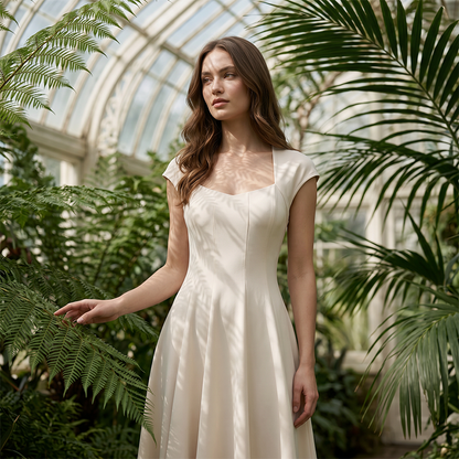 Robe longue élégante à col carré, coupe trapèze ajustée pour femme
