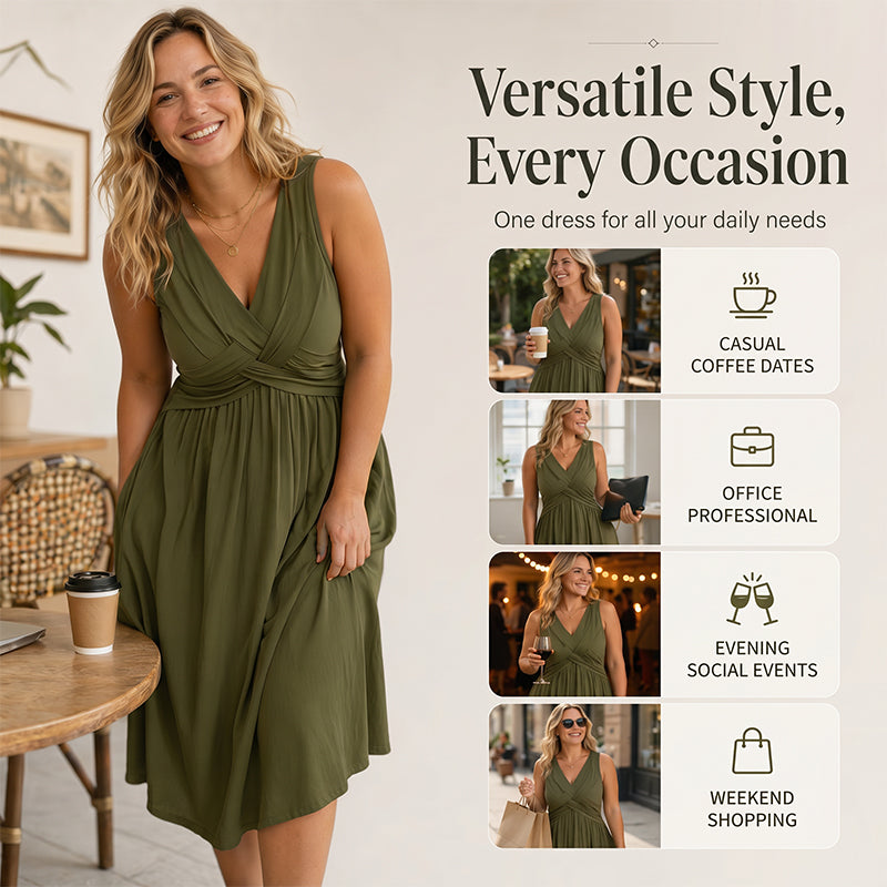 Robe femme sans manches à col V et détail torsadé