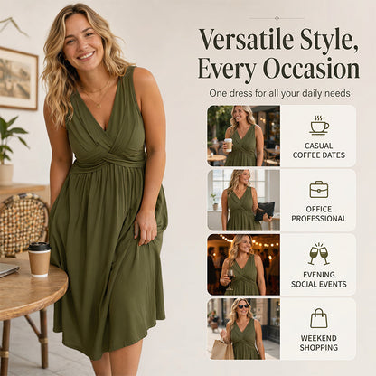 Robe femme sans manches à col V et détail torsadé