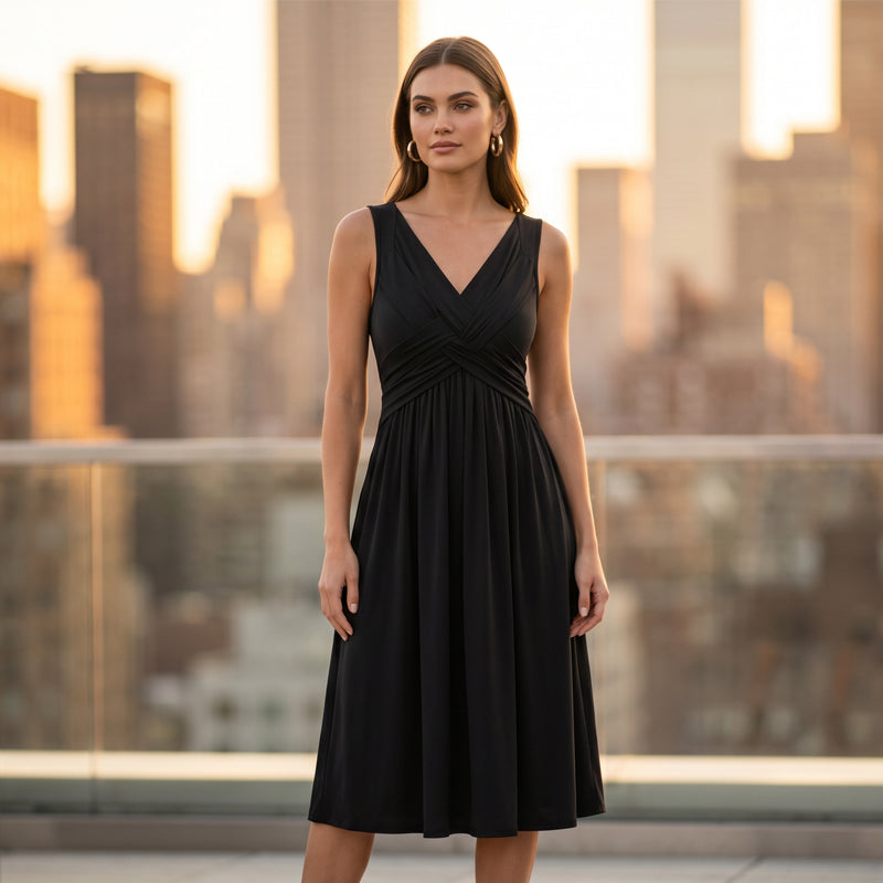 Robe femme sans manches à col V et détail torsadé
