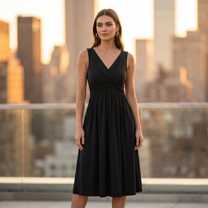 Robe femme sans manches à col V et détail torsadé