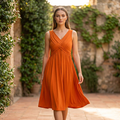 Robe femme sans manches à col V et détail torsadé