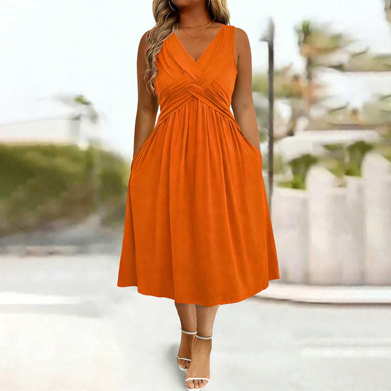 Robe femme sans manches à col V et détail torsadé