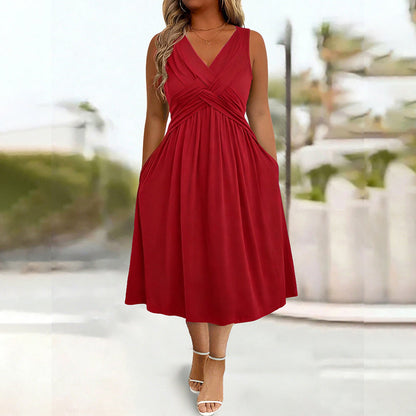 Robe femme sans manches à col V et détail torsadé
