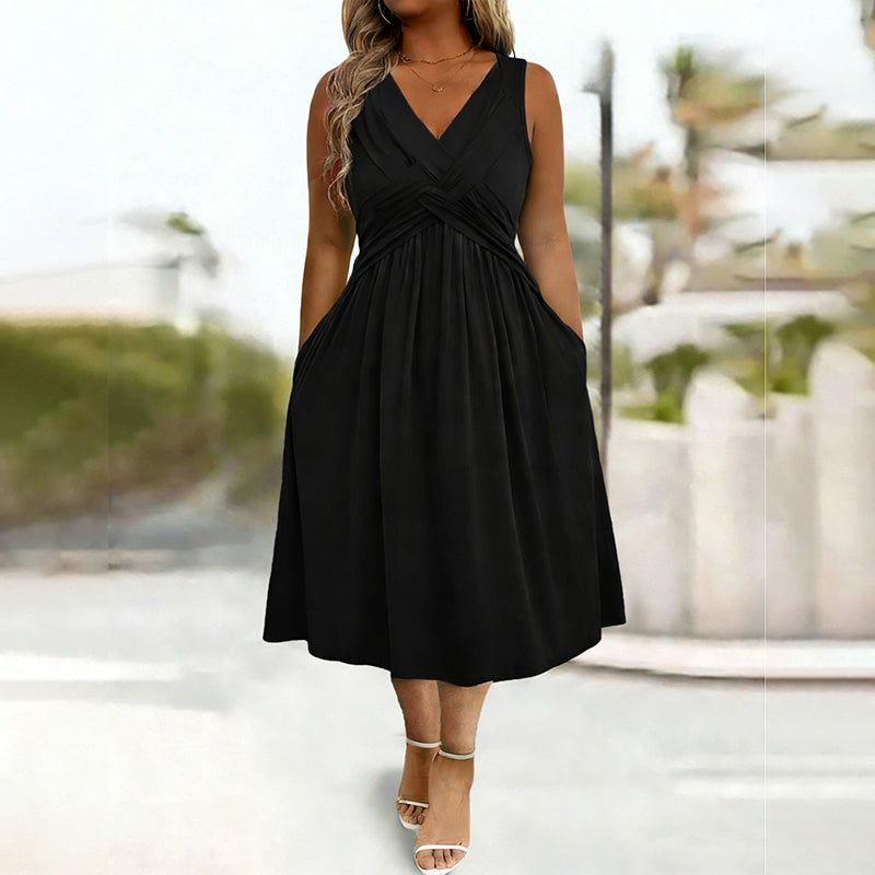 Robe femme sans manches à col V et détail torsadé