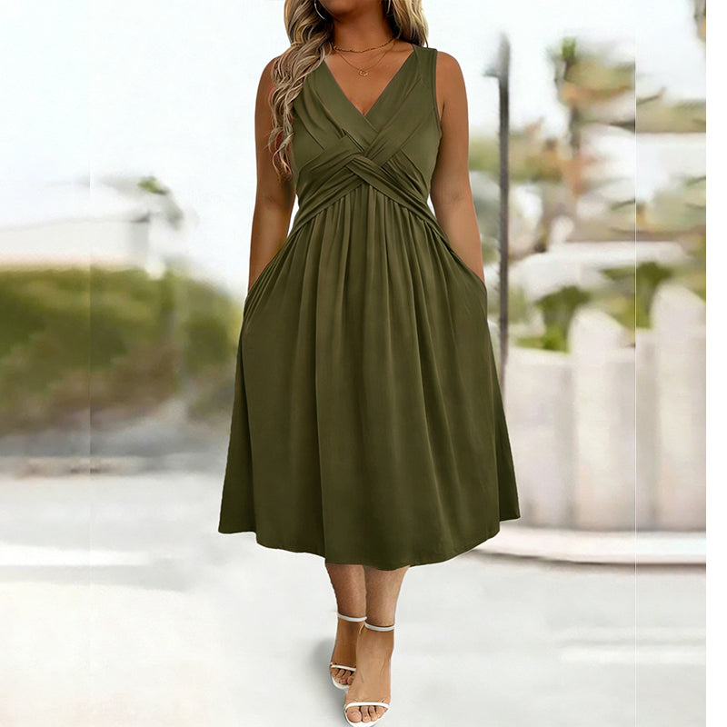 Robe femme sans manches à col V et détail torsadé
