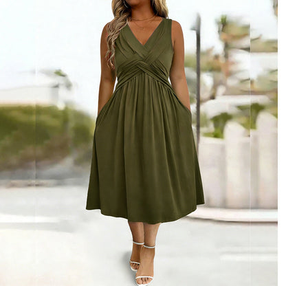 Robe femme sans manches à col V et détail torsadé