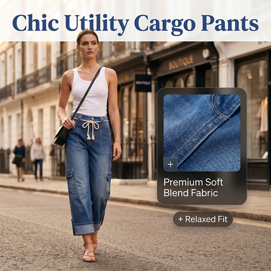 👖 50% DE RÉDUCTION ! 🌿 Pantalon Cargo Large Décontracté pour Femme – Taille Cordon Ajustable, Grandes Poches Latérales & Coupe Relax – Idéal pour le Quotidien, les Voyages et les Sorties – Bleu, Tailles S à 3XL ✨💙