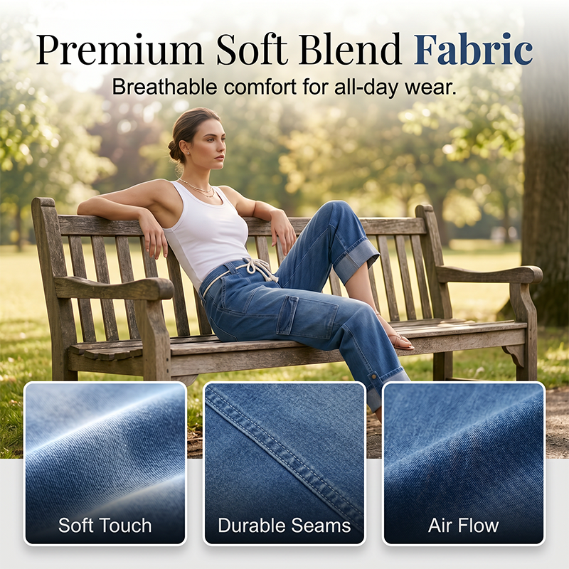 👖 50% DE RÉDUCTION ! 🌿 Pantalon Cargo Large Décontracté pour Femme – Taille Cordon Ajustable, Grandes Poches Latérales & Coupe Relax – Idéal pour le Quotidien, les Voyages et les Sorties – Bleu, Tailles S à 3XL ✨💙