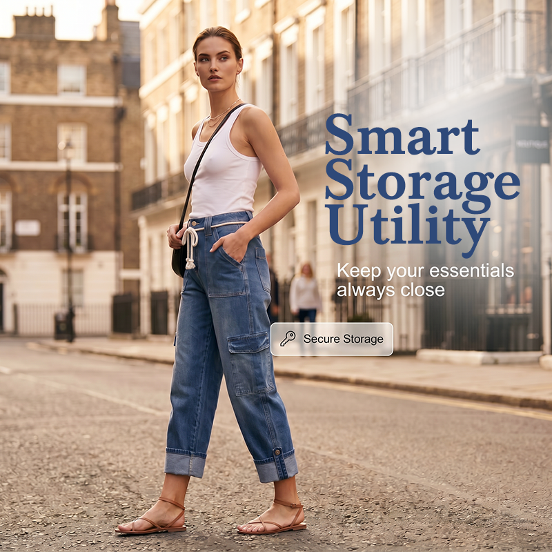 👖 50% DE RÉDUCTION ! 🌿 Pantalon Cargo Large Décontracté pour Femme – Taille Cordon Ajustable, Grandes Poches Latérales & Coupe Relax – Idéal pour le Quotidien, les Voyages et les Sorties – Bleu, Tailles S à 3XL ✨💙