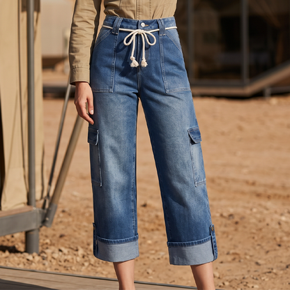 👖 50% DE RÉDUCTION ! 🌿 Pantalon Cargo Large Décontracté pour Femme – Taille Cordon Ajustable, Grandes Poches Latérales & Coupe Relax – Idéal pour le Quotidien, les Voyages et les Sorties – Bleu, Tailles S à 3XL ✨💙