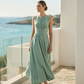 Robe longue portefeuille sans manches à col rond pour femme