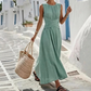 Robe longue portefeuille sans manches à col rond pour femme