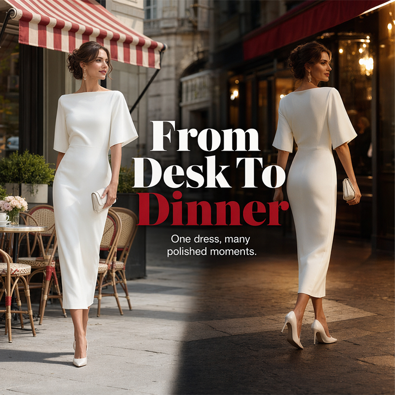 Robe élégante à col bateau et manches flottantes pour femme