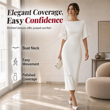 Robe élégante à col bateau et manches flottantes pour femme