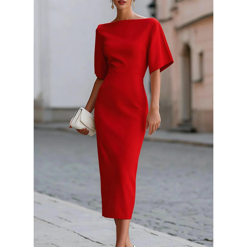 Robe élégante à col bateau et manches flottantes pour femme