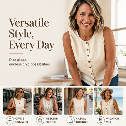 Débardeur sans manches à boutons pour femme