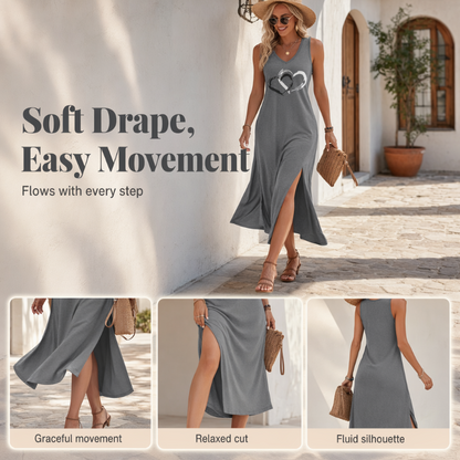 🔥-40%👗 Robe Tank Femme Sans Manches – Coupe Ample Col Rond Imprimé Cœur