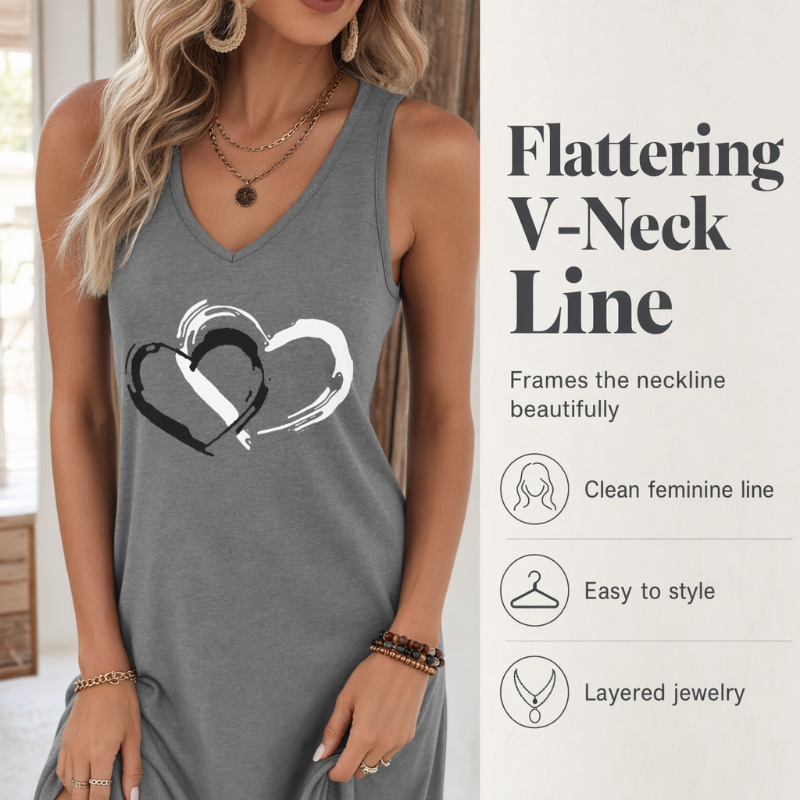 🔥-40%👗 Robe Tank Femme Sans Manches – Coupe Ample Col Rond Imprimé Cœur
