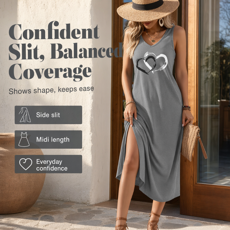 🔥-40%👗 Robe Tank Femme Sans Manches – Coupe Ample Col Rond Imprimé Cœur