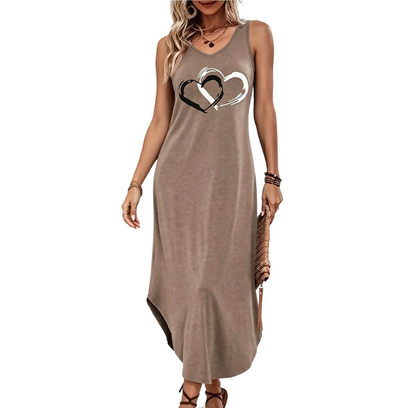 🔥-40%👗 Robe Tank Femme Sans Manches – Coupe Ample Col Rond Imprimé Cœur