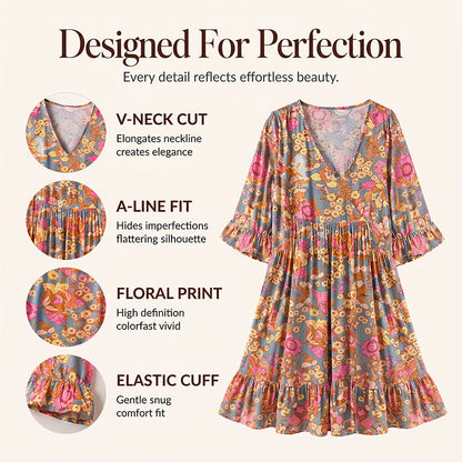 Robe bohème ample pour femme à imprimé floral et col en V