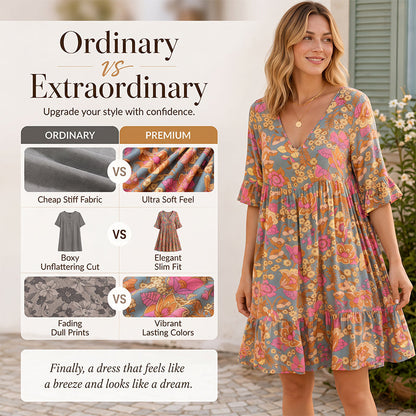 Robe bohème ample pour femme à imprimé floral et col en V