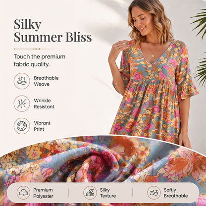 Robe bohème ample pour femme à imprimé floral et col en V