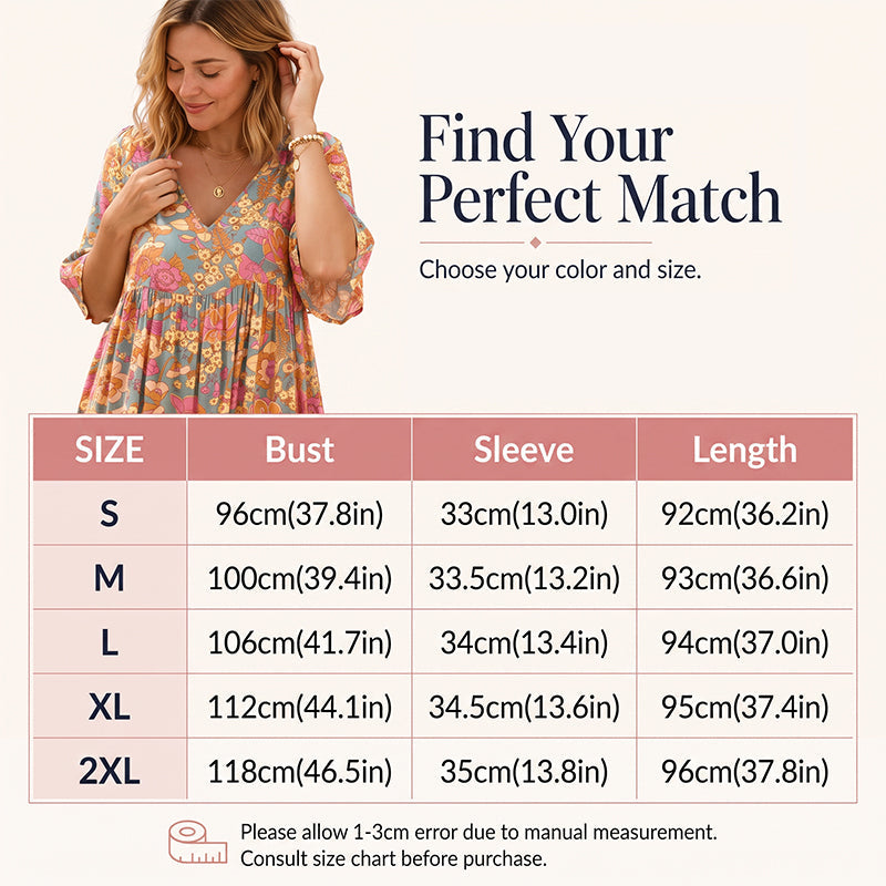 Robe bohème ample pour femme à imprimé floral et col en V