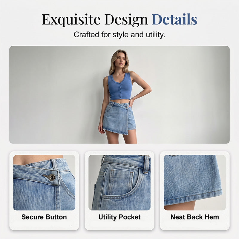 🔥-50% de réduction 👖 Jupe en jean femme, ourlet asymétrique, coupe courte, coupe couvrante, avec poches