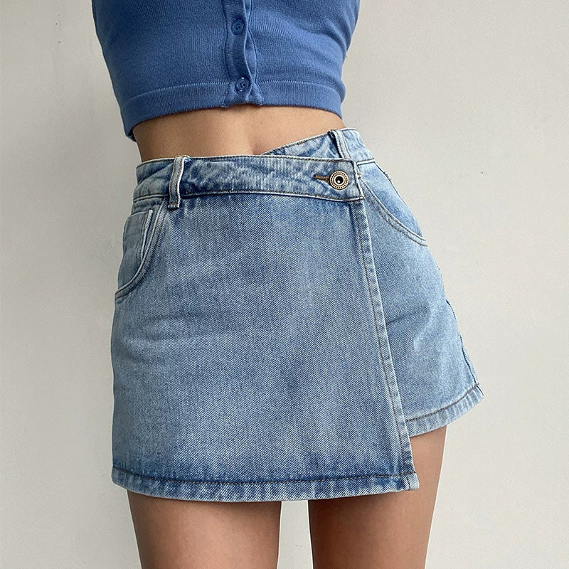 🔥-50% de réduction 👖 Jupe en jean femme, ourlet asymétrique, coupe courte, coupe couvrante, avec poches