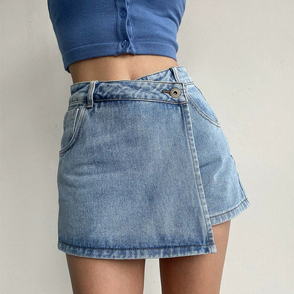 🔥-50% de réduction 👖 Jupe en jean femme, ourlet asymétrique, coupe courte, coupe couvrante, avec poches