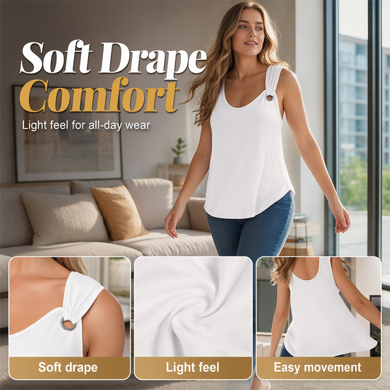 🔥-40% 👚 Débardeur Femme Unie – Col Rond Large Sans Manches Coupe Ample 🌿 pour le quotidien