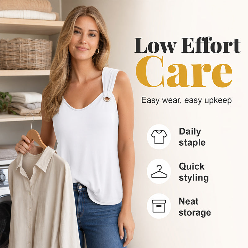 🔥-40% 👚 Débardeur Femme Unie – Col Rond Large Sans Manches Coupe Ample 🌿 pour le quotidien