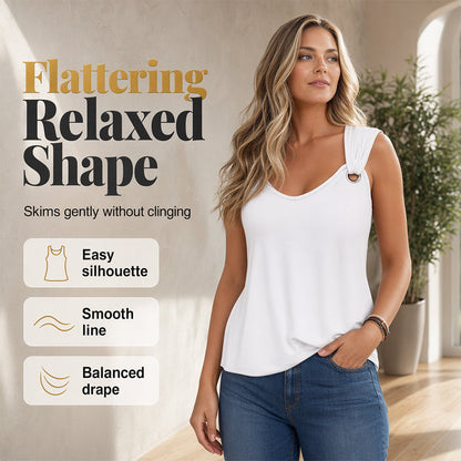 🔥-40% 👚 Débardeur Femme Unie – Col Rond Large Sans Manches Coupe Ample 🌿 pour le quotidien