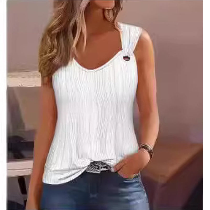 🔥-40% 👚 Débardeur Femme Unie – Col Rond Large Sans Manches Coupe Ample 🌿 pour le quotidien