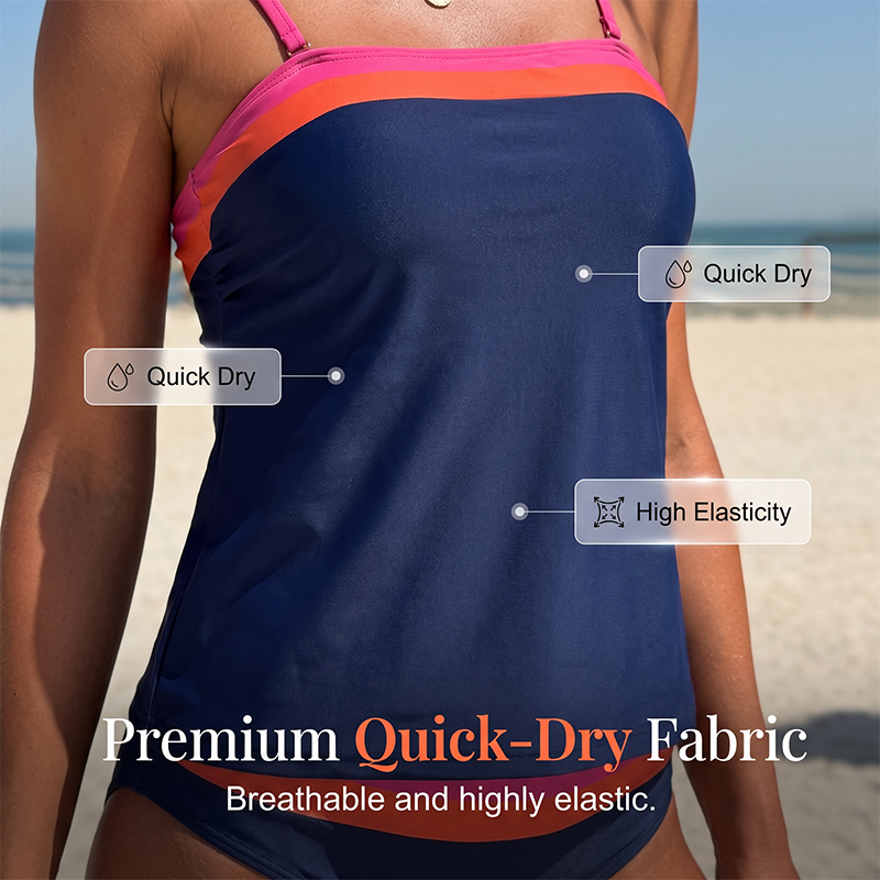 👙 50% DE RÉDUCTION ! 🌊 Ensemble Tankini Deux Pièces Femme – Color Block, Taille Haute & Couverture Pudique – Style Moderne et Confortable – Idéal pour la Plage, la Piscine et les Activités Estivales ☀️💙✨