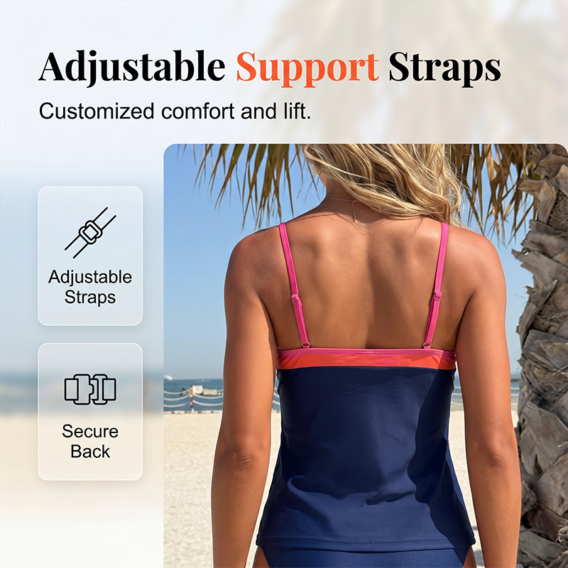 👙 50% DE RÉDUCTION ! 🌊 Ensemble Tankini Deux Pièces Femme – Color Block, Taille Haute & Couverture Pudique – Style Moderne et Confortable – Idéal pour la Plage, la Piscine et les Activités Estivales ☀️💙✨