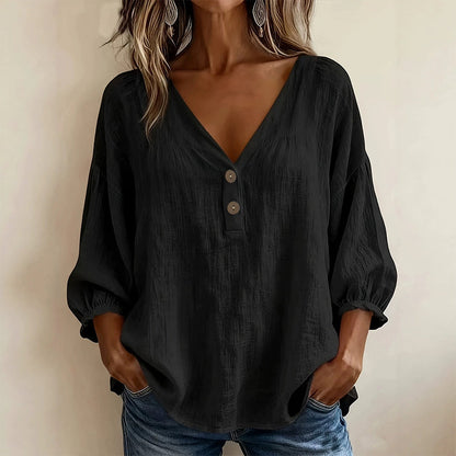 Haut décontracté pour femme, col en V et manches 3/4