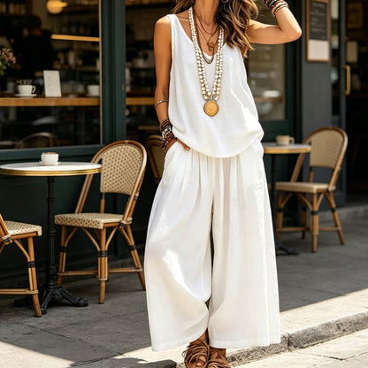 🌸Nouveautés et offres spéciales - Ensemble débardeur à col V et pantalon pour femme