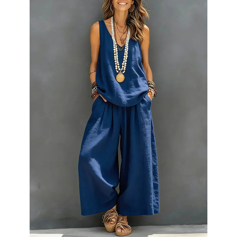 🌸Nouveautés et offres spéciales - Ensemble débardeur à col V et pantalon pour femme