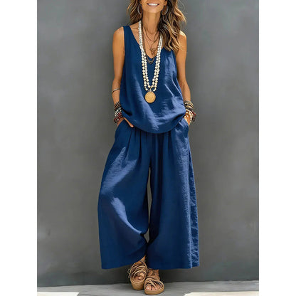 🌸Nouveautés et offres spéciales - Ensemble débardeur à col V et pantalon pour femme