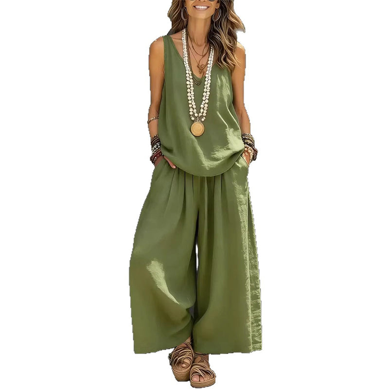 🌸Nouveautés et offres spéciales - Ensemble débardeur à col V et pantalon pour femme