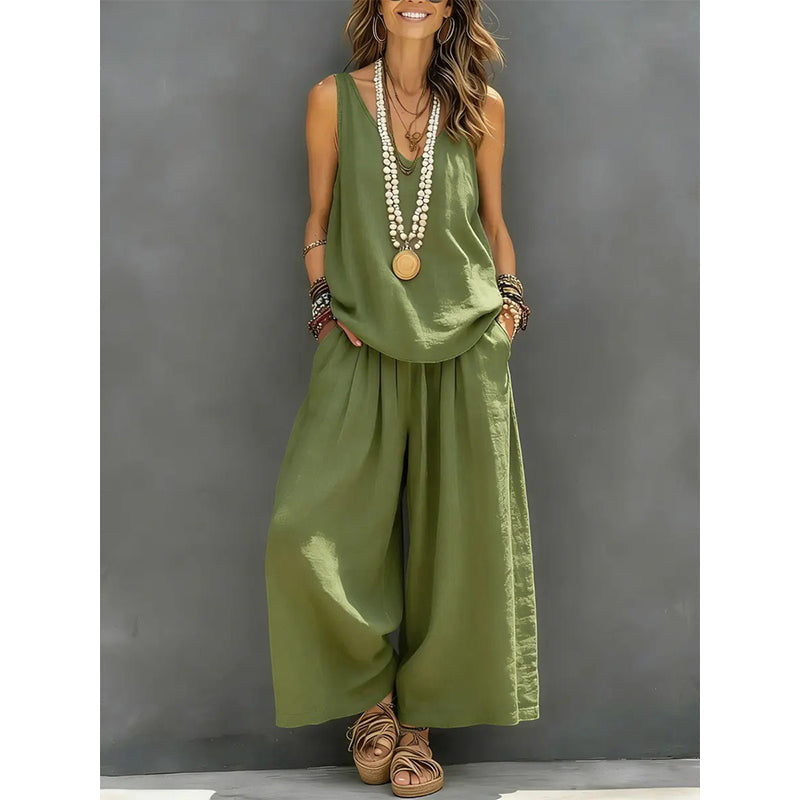 🌸Nouveautés et offres spéciales - Ensemble débardeur à col V et pantalon pour femme