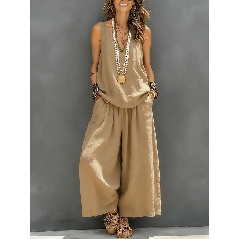 🌸Nouveautés et offres spéciales - Ensemble débardeur à col V et pantalon pour femme