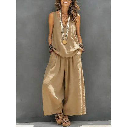 🌸Nouveautés et offres spéciales - Ensemble débardeur à col V et pantalon pour femme