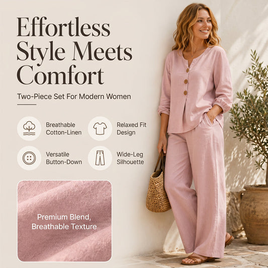Ensemble composé d'un haut à manches longues et encolure en V et d'un pantalon pour femme