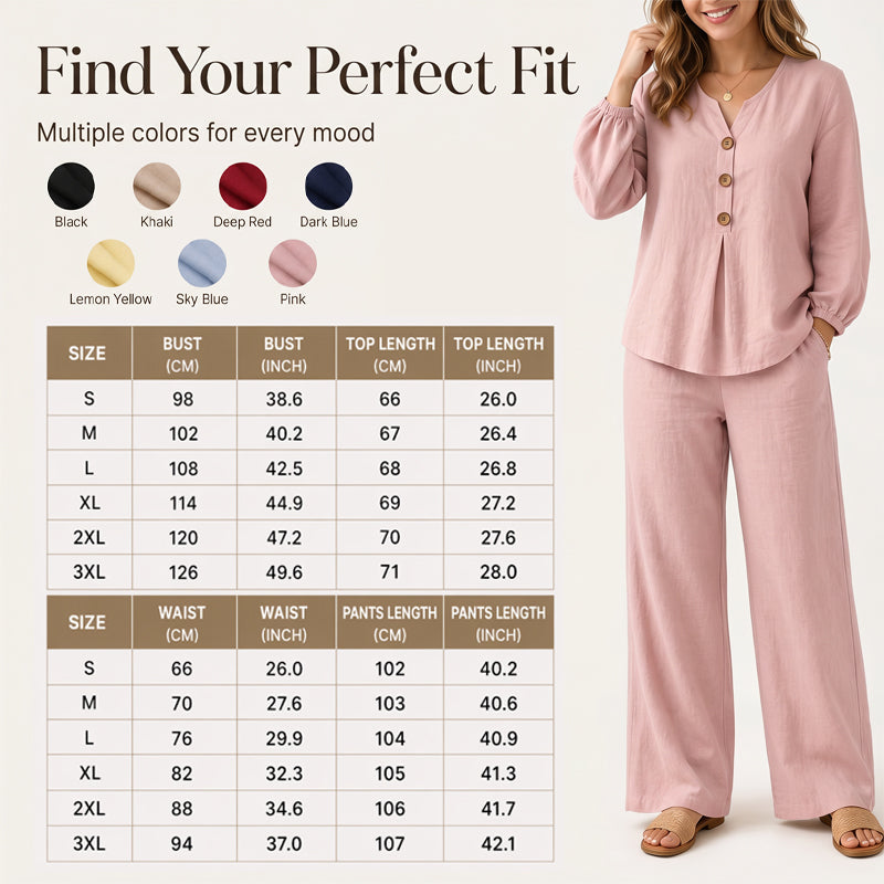 Ensemble composé d'un haut à manches longues et encolure en V et d'un pantalon pour femme